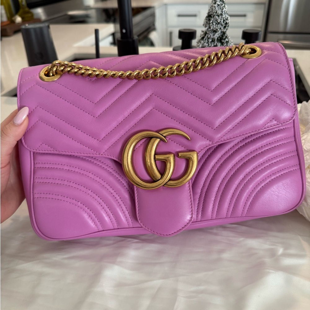 Gucci Purple Quilted Shoulder Bag with Gold Chain